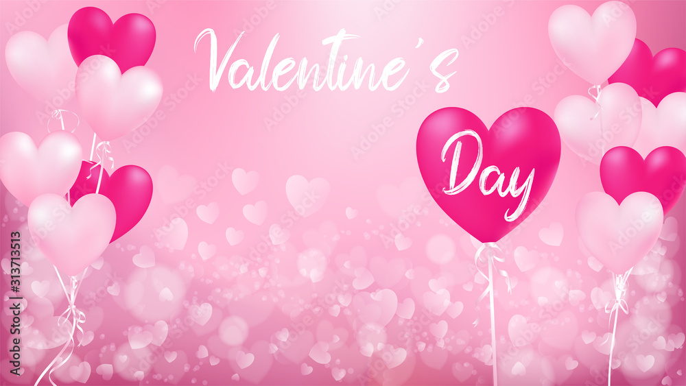 Bannière - carte Valentin's day - ballon coeur rose et rouge - february 14th