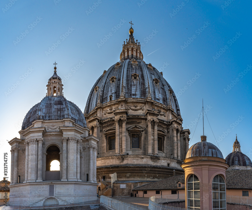 Closeup of dome of Saint Peter's Basilica of Vatican. View from the roof of Saint Peter's Basilica
