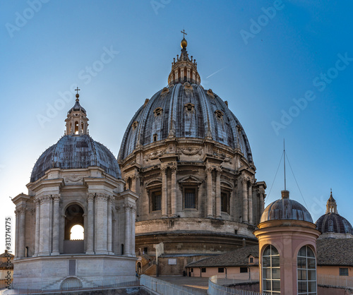 Closeup of dome of Saint Peter's Basilica of Vatican. View from the roof of Saint Peter's Basilica