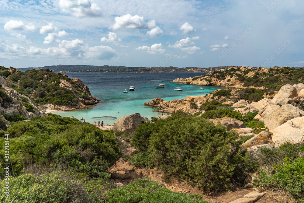 The view on Cala Napoletana. Beaches of Caprera Island in The Maddalena Archipelago. Transparent turquoise water in Sardinia, Italy