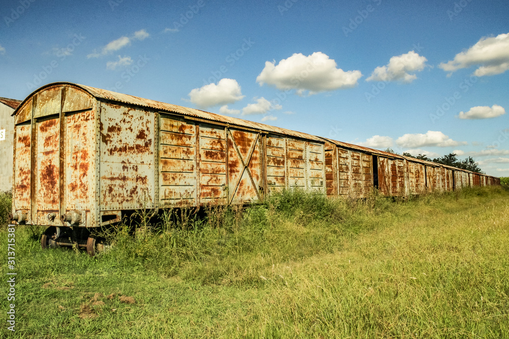 abandoned train station and wagons railway