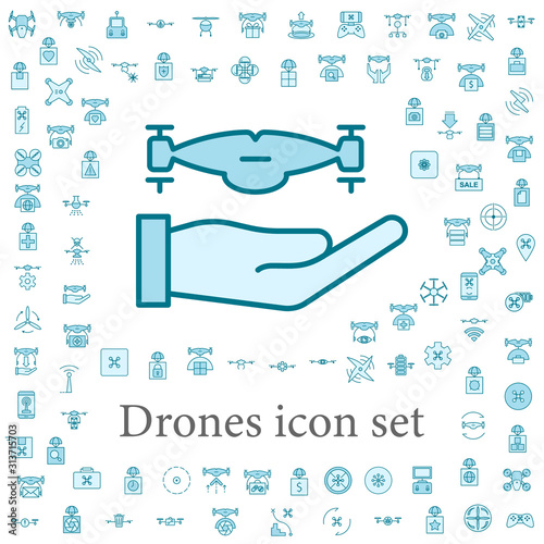 hand with a drone icon. drones icons universal set for web and mobile