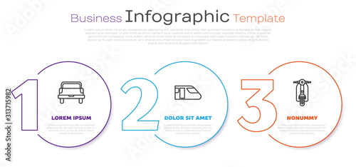 Set line Pickup truck, Train and Scooter. Business infographic template. Vector