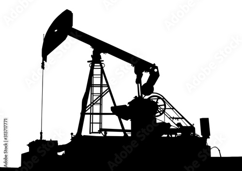 Fotografie Oil pump silhouette black and white isolated on background.