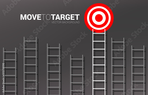 Group of ladder with the one to target. Business concept for competition and goal achievement.