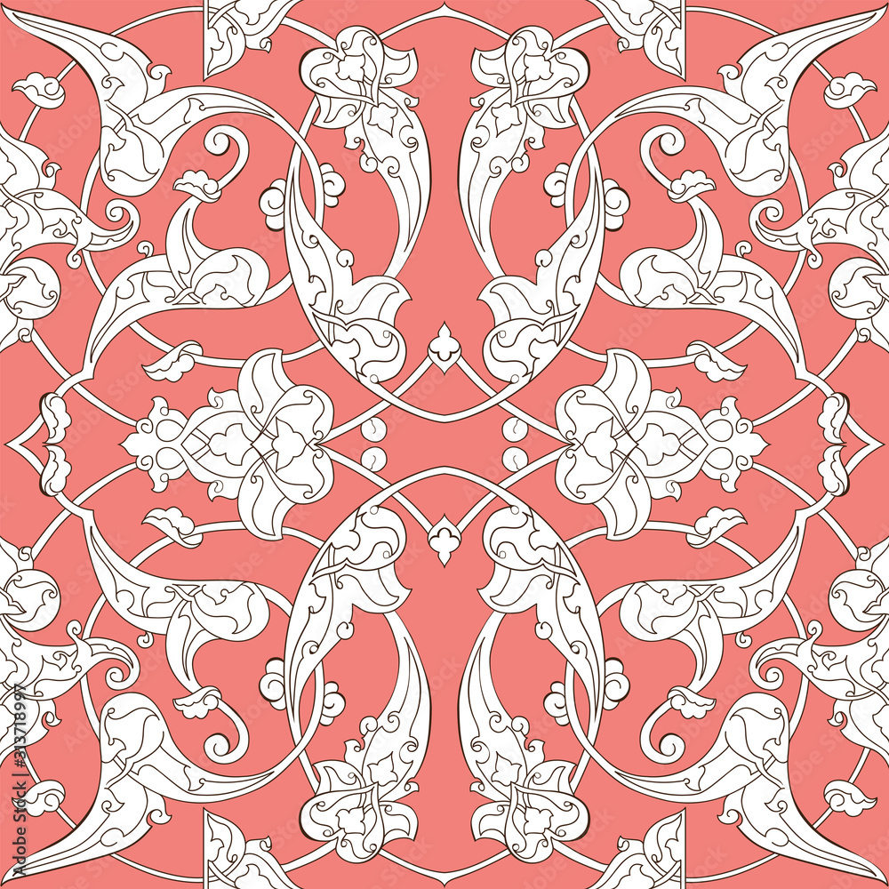 Iznik tile pattern with floral ornaments Iznik tile pattern with floral ornaments