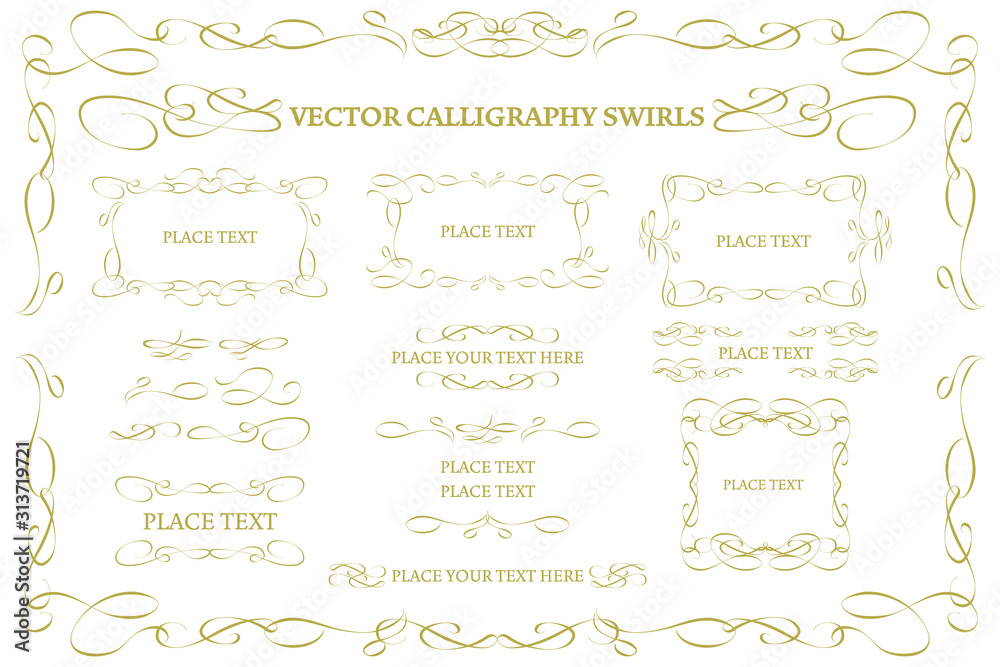 Calligraphic frames, ornaments. Gold ornament.