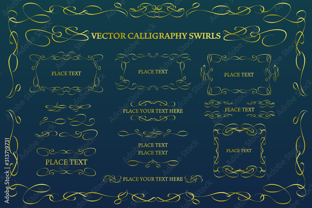 Calligraphic frames, ornaments. Gold gradient. Calligraphic frames, ornaments. Gold gradient.