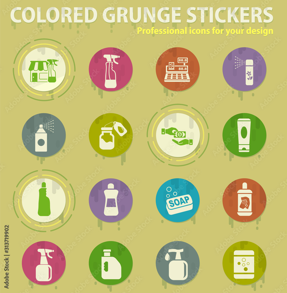 chemicals store colored grunge icons