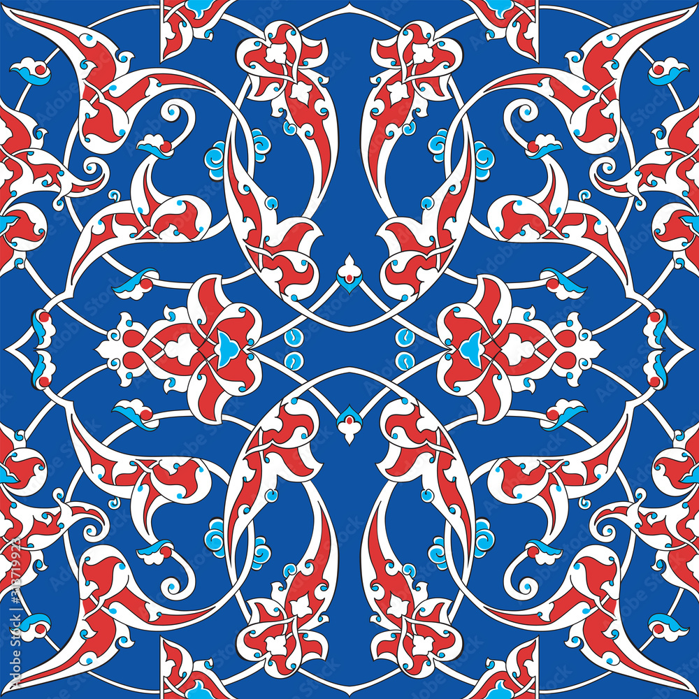 Iznik tile pattern with floral ornaments Iznik tile pattern with floral ornaments