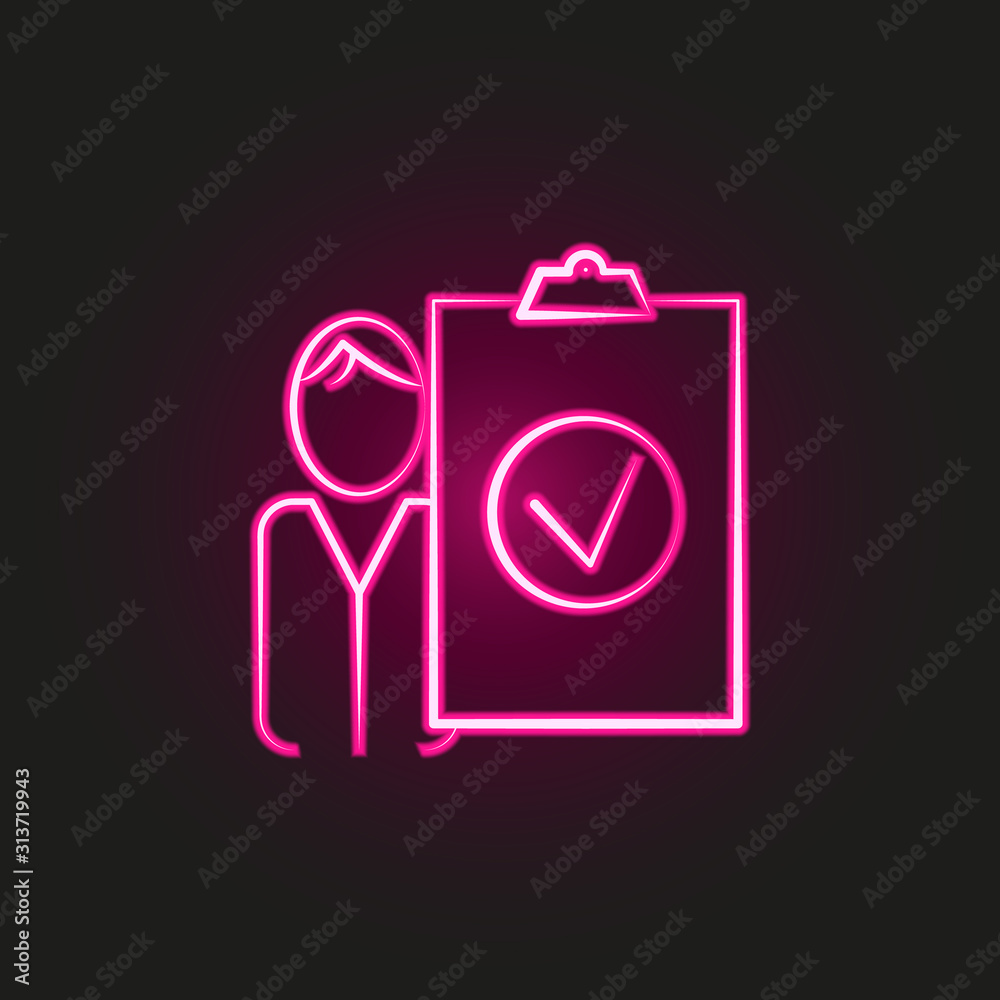 Staff check neon style icon. Simple thin line, outline vector of business and management icons for ui and ux, website or mobile application Staff check neon style icon. Simple thin line, outline vector of business and management icons for ui and ux, website or mobile application