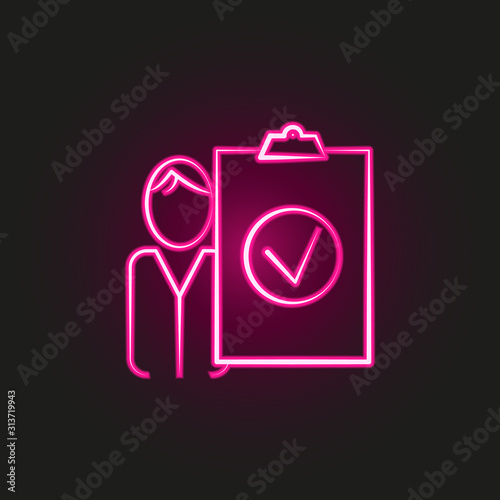 Staff check neon style icon. Simple thin line, outline vector of business and management icons for ui and ux, website or mobile application