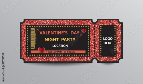 Red Valentine's day party ticket stub
