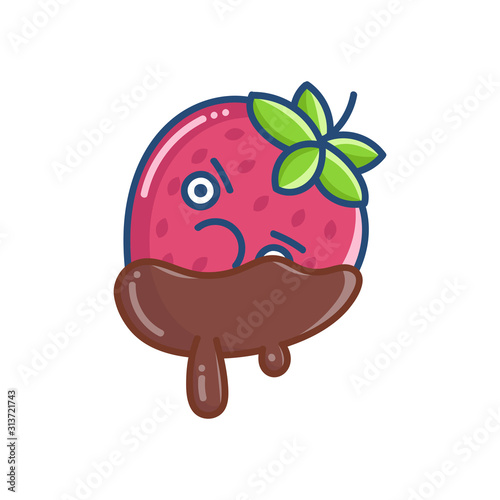 kawaii angry covered chocolate strawberry icon