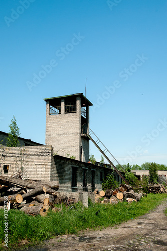 Old abandoned watchtower, observation tower.
