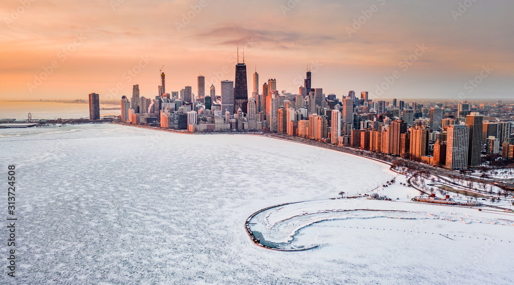Naklejka premium panorama chicago panorama pejzaż miejski wir polarny widok z góry