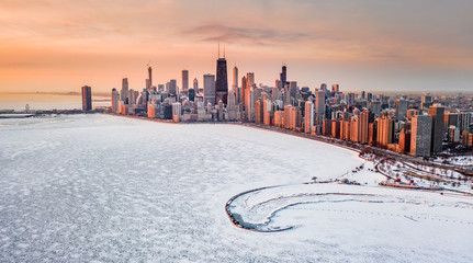 Fotobehang Chicago Bevroren Chicago tijdens polaire vortex  © Ionel