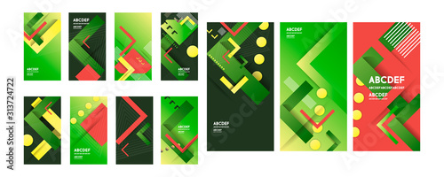 Green summer banners backgrounds set colors. Beautiful summer time cards, posters, flyers, party invitations