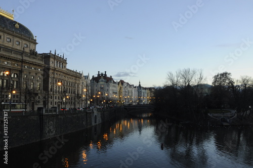 Street at sunset in Prague Czech Republic