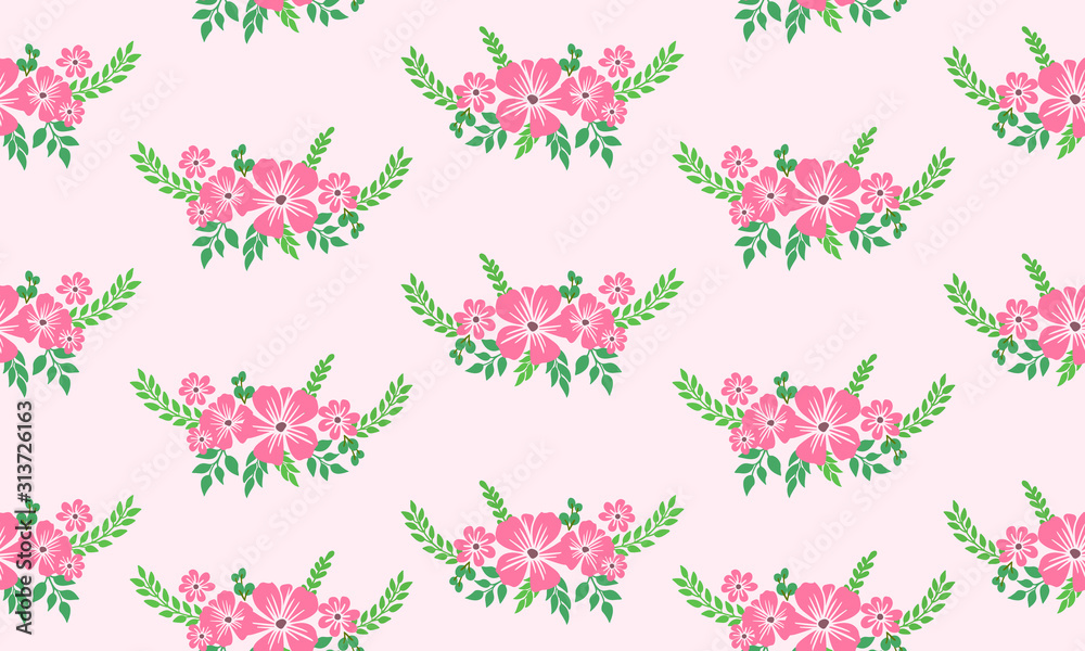 Beautiful pink rose flower for valentine, with elegant leaf and floral pattern design.