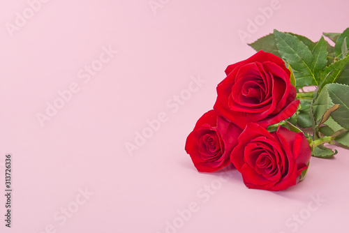 beautiful bouquet of roses on pink background. The concept of st valentine's day, Mother's Day, March 8.