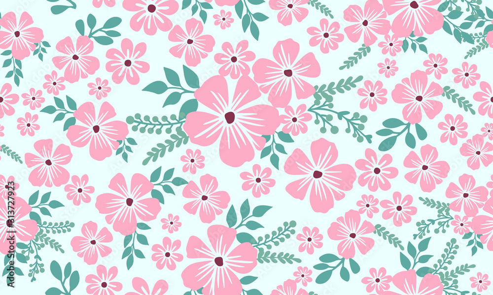 Beautiful pink flower pattern background for valentine, with unique leaf and floral design.
