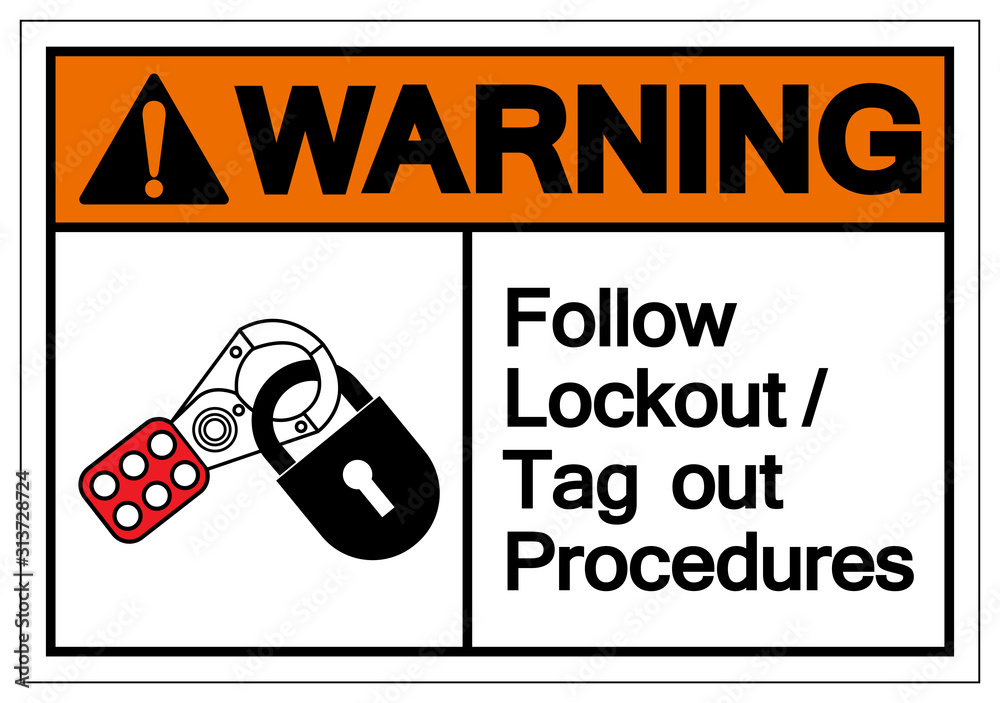 Caution Follow Lockout/Tagout Procedures Symbol Sign ,Vector