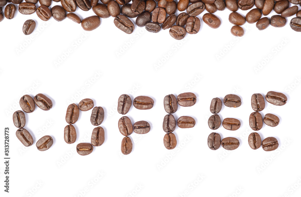 Obraz premium Bean coffee in isolated white background,text coffee of beans
