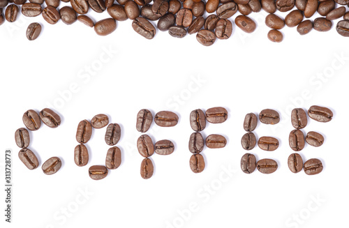 Bean coffee in isolated white background,text coffee of beans