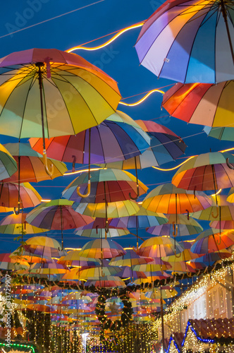 Colorful Umbrella Hanging on Ceiling Decoration  photo