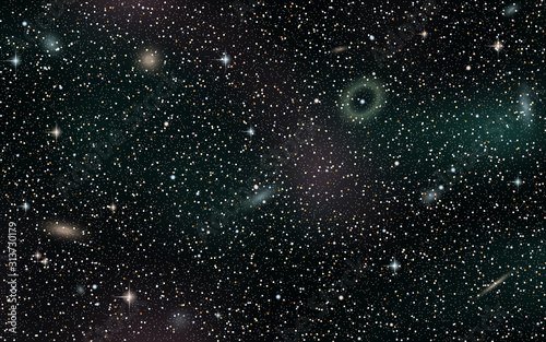 Night sky vector background with stars, nebula and galaxies