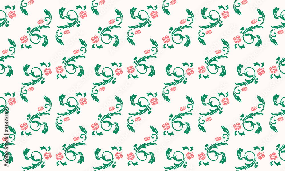 Seamless valentine flower pattern background, with leaf floral cute design.