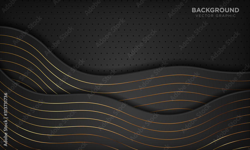 Luxury black abstract wave background with golden lines. Vector ...