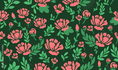 Elegant pink rose flower FOR Happy valentine, WITH floral pattern wallpaper background.
