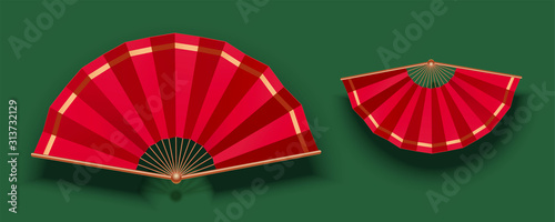 Red paper folding fan