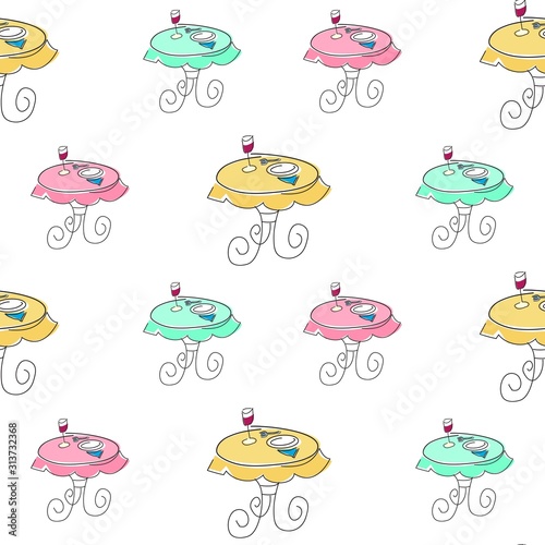 The vector seamless pattern. Cute bistro table pattern. Vector for wallpaper, child apron, fabric, textile pattern. Endless print. Background illustration vector.