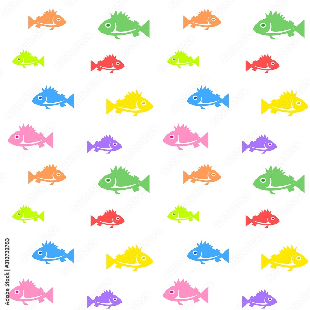 The vector seamless pattern. Cute colourful fish pattern. Vector for wallpaper, child apron, fabric, textile pattern. Endless print. Background illustration vector. The vector seamless pattern. Cute colourful fish pattern. Vector for wallpaper, child apron, fabric, textile pattern. Endless print. Background illustration vector.