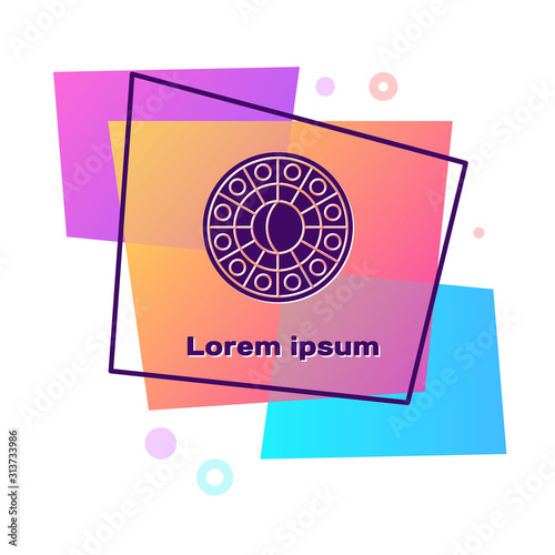 Purple Astrology horoscope circle with zodiac icon isolated on white background. Color rectangle button. Vector Illustration