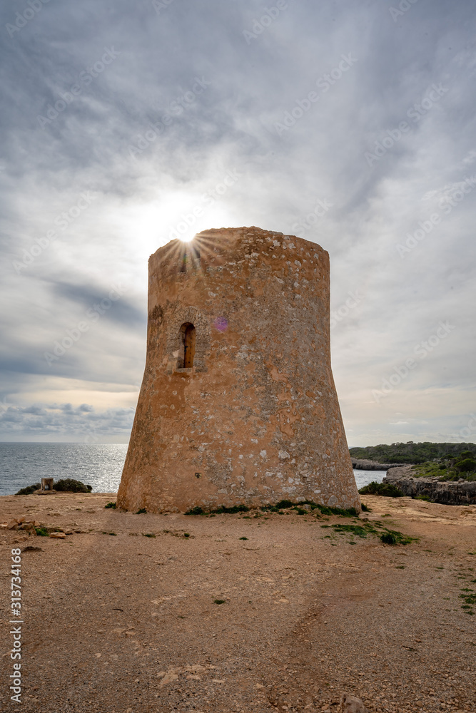 Torre de Cala Pi, Wachturm,  bay at Mallorca, Spain