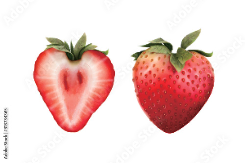 Sweet whole and half strawberry