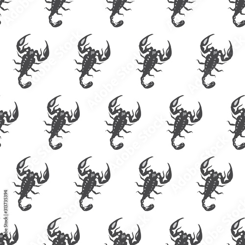 The vector seamless pattern. Cute scorpion pattern. Vector for wallpaper, child apron, fabric, textile pattern. Endless print. Background illustration vector.
