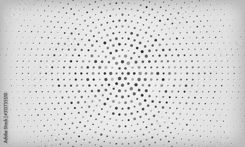 Abstract white and gray background with radial silver halftone dots decoration. Vector illustration.