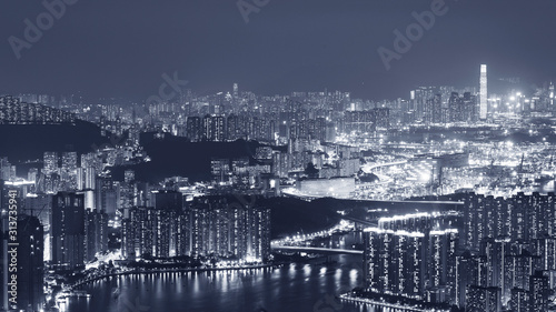 Photography Aerial view of Hong Kong city at night