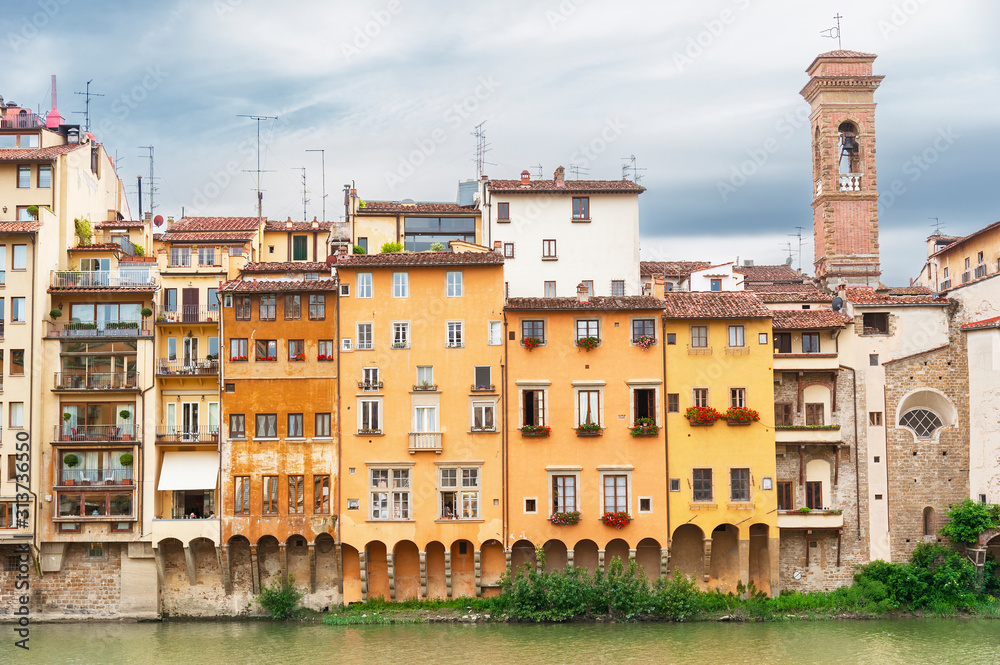 Arno river and historical buildings in Florence, Italy