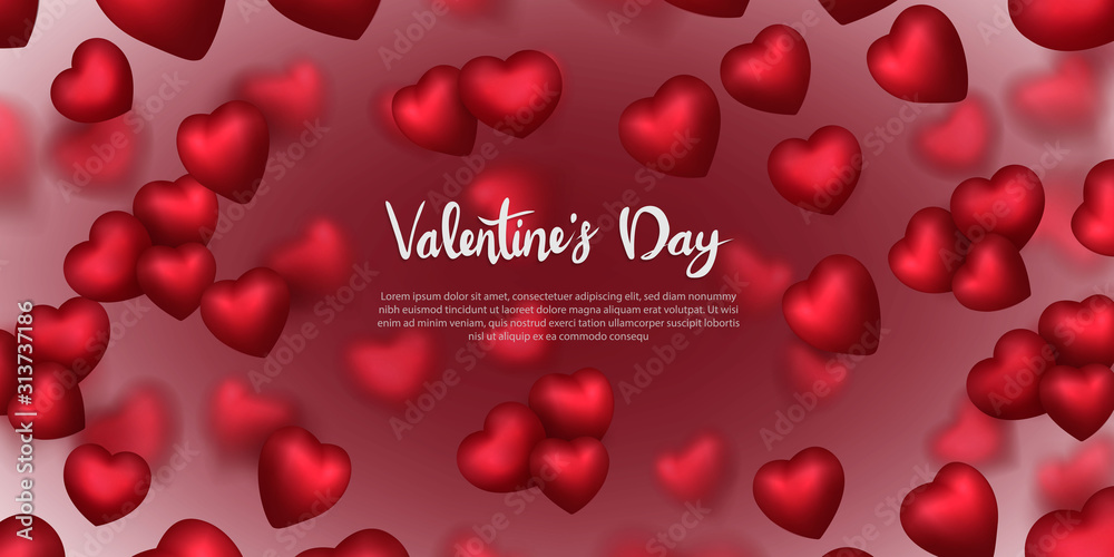 Valentine's day background, 14 February, 3D flying red hearts