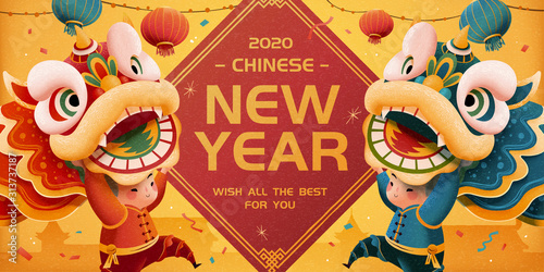 New year lion dance illustration photo