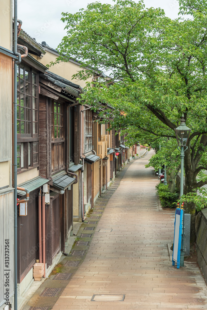 Old street in historical city Kanazawa, Japan