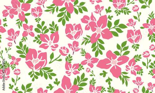 Rose pink flower background for Romantic valentine, with beautiful leaf and flower drawing.