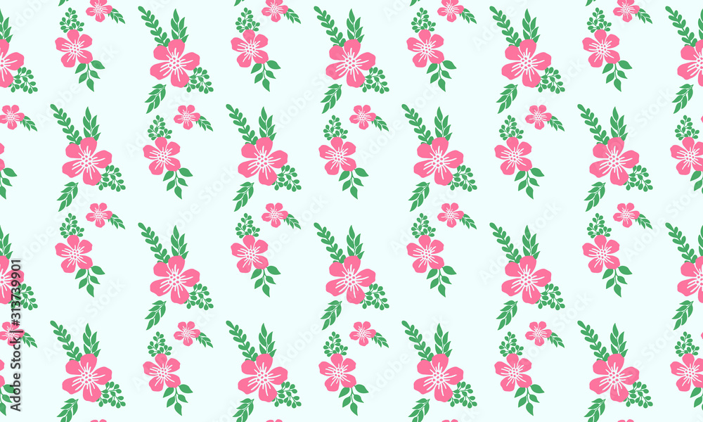 Cute pink rose flower pattern background for valentine, with leaf and flower design.