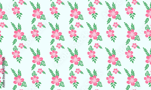 Cute pink rose flower pattern background for valentine, with leaf and flower design.